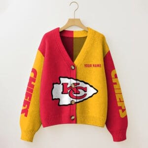 Kansas City Chiefs Oversized V-Neck Knit Cardigan Custom Any Name AMCCLG001664