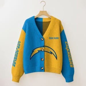 Los Angeles Chargers Oversized V-Neck Knit Cardigan Custom Any Name AMCCLG001666