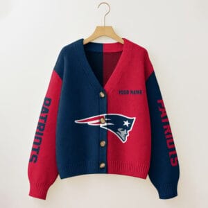 New England Patriots Oversized V-Neck Knit Cardigan Custom Any Name AMCCLG001670