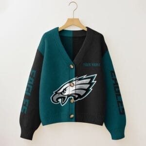 Philadelphia Eagles Oversized V-Neck Knit Cardigan Custom Any Name AMCCLG001674