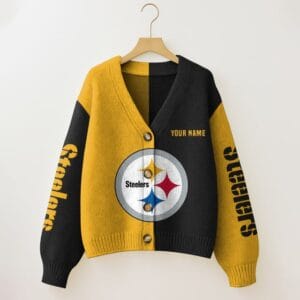 Pittsburgh Steelers Oversized V-Neck Knit Cardigan Custom Any Name AMCCLG001675