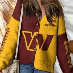 Washington Commanders Oversized V-Neck Knit Cardigan Custom Any Name AMCCLG001680