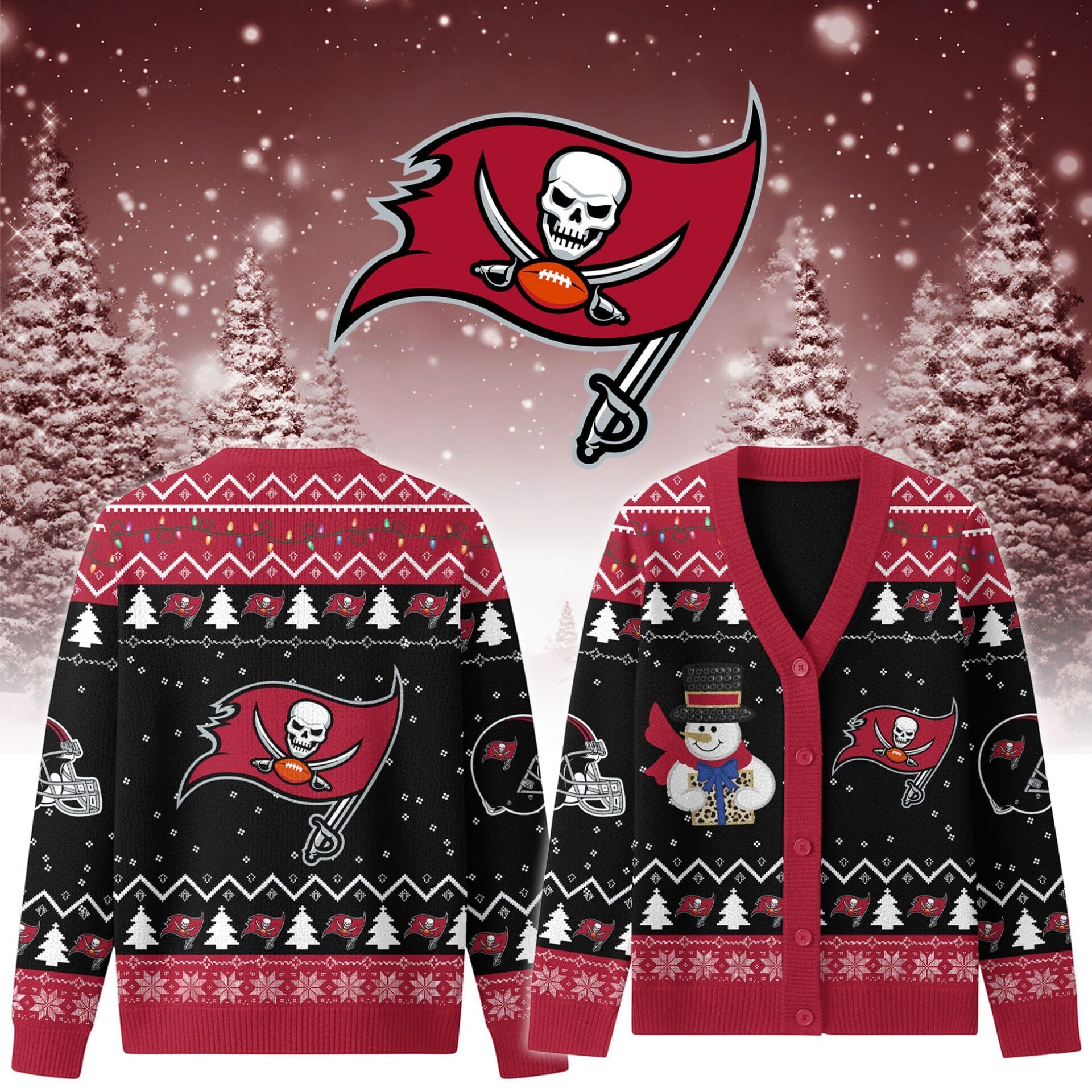 Tampa Bay Buccaneers Premium Christmas Knit Cardigan Custom Name AMCCLG001775