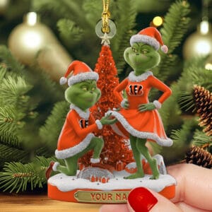 Cincinnati Bengals x Grinch Christmas Custom Any Name Acrylic Ornament AMCACS000586