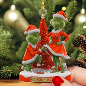 Cleveland Browns x Grinch Christmas Custom Any Name Acrylic Ornament AMCACS000587