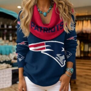 New England Patriots Premium Christmas Cowl Neck Sweater AMCCLG001893