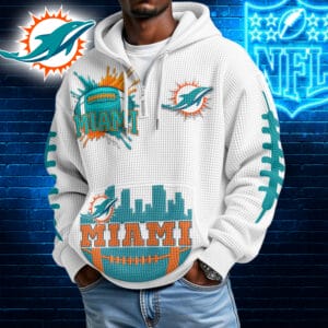 Miami Dolphins | Premium NFL Waffle Zipper Long Sleeve Hooded Sweatshirt AMCCLG001645
