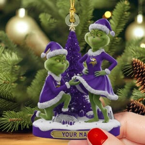 Minnesota Vikings x Grinch Christmas Custom Any Name Acrylic Ornament AMCACS000600