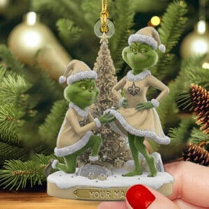 New Orleans Saints x Grinch Christmas Custom Any Name Acrylic Ornament AMCACS000602