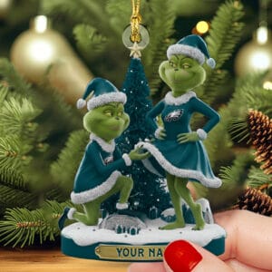 Philadelphia Eagles x Grinch Christmas Custom Any Name Acrylic Ornament AMCACS000605
