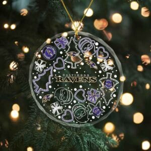 Baltimore Ravens x  Christmas Custom Any Name Glass Ornament AMCACS000644