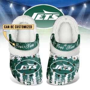 New York Jets Christmas Fleece Clogs Shoes Customized For Fans AMCSHOES000186