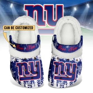 New York Giants Christmas Fleece Clogs Shoes Customized For Fans AMCSHOES000185