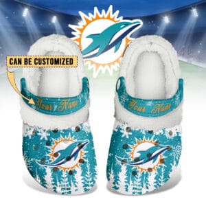 Miami Dolphins Christmas Fleece Clogs Shoes Customized For Fans AMCSHOES000181