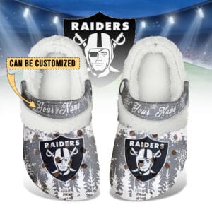 Las Vegas Raiders Christmas Fleece Clogs Shoes Customized For Fans AMCSHOES000178