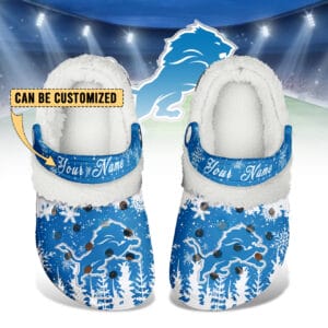 Detroit Lions Christmas Fleece Clogs Shoes Customized For Fans AMCSHOES000172