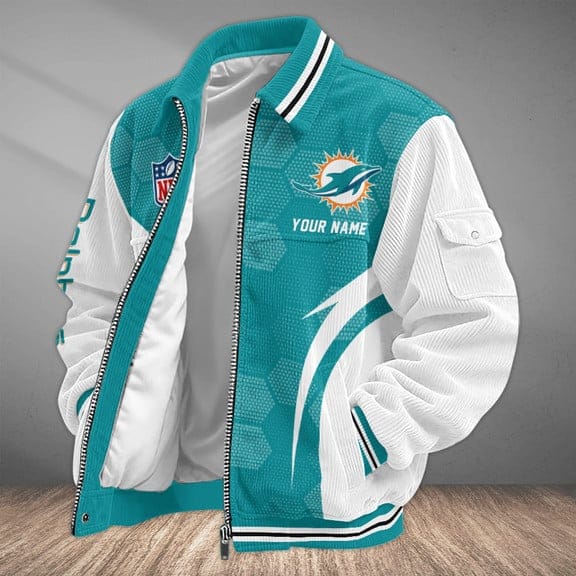 Miami Dolphins Personalized Corduroy Bomber Jacket AMCCLG002072