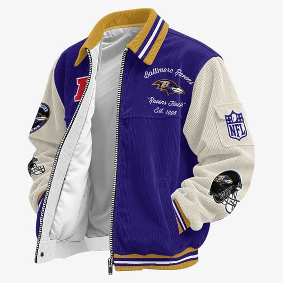 Baltimore Ravens Personalized Corduroy Bomber Jacket AMCCLG001922