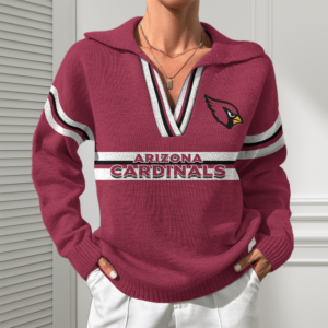 Arizona Cardinals Women Customized Name V-Neck Hooded Knit Sweater AMCCLG002345