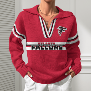 Atlanta Falcons Women Customized Name V-Neck Hooded Knit Sweater AMCCLG002348
