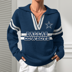 Dallas Cowboys Women Customized Name V-Neck Hooded Knit Sweater AMCCLG002371