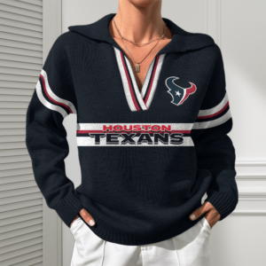 Houston Texans Women Customized Name V-Neck Hooded Knit Sweater AMCCLG002384