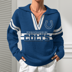 Indianapolis Colts Women Customized Name V-Neck Hooded Knit Sweater AMCCLG002387