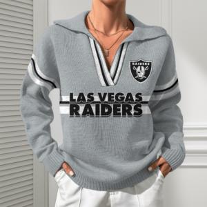 Las Vegas Raiders Women Customized Name V-Neck Hooded Knit Sweater AMCCLG002396