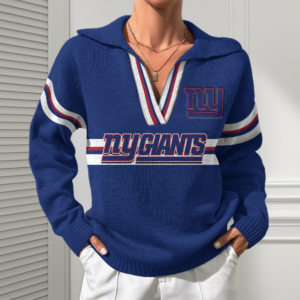 New York Giants Women Customized Name V-Neck Hooded Knit Sweater AMCCLG002410