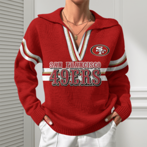 San Francisco 49ers Women Customized Name V-Neck Hooded Knit Sweater AMCCLG002418