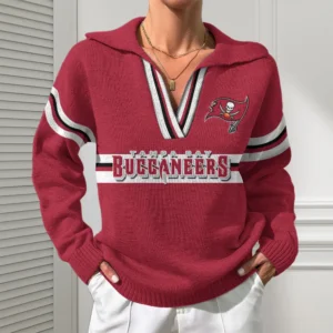 Tampa Bay Buccaneers Women Customized Name V-Neck Hooded Knit Sweater AMCCLG002423