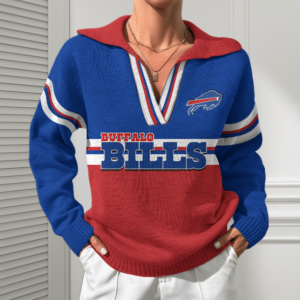 Buffalo Bills Women Customized Name V-Neck Hooded Knit Sweater AMCCLG002355