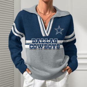 Dallas Cowboys Women Customized Name V-Neck Hooded Knit Sweater AMCCLG002372