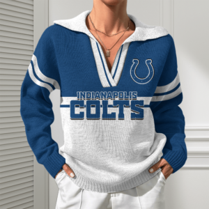 Indianapolis Colts Women Customized Name V-Neck Hooded Knit Sweater AMCCLG002388