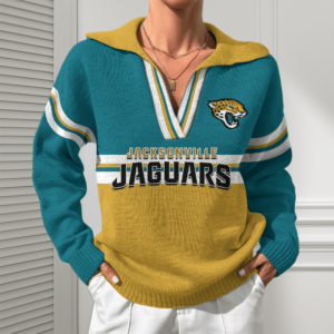 Jacksonville Jaguars Women Customized Name V-Neck Hooded Knit Sweater AMCCLG002391