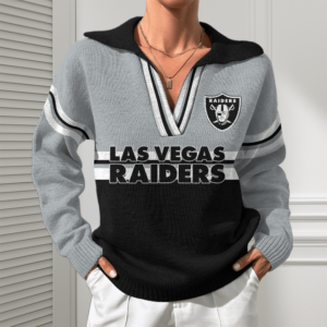 Las Vegas Raiders Women Customized Name V-Neck Hooded Knit Sweater AMCCLG002397