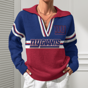 New York Giants Women Customized Name V-Neck Hooded Knit Sweater AMCCLG002411