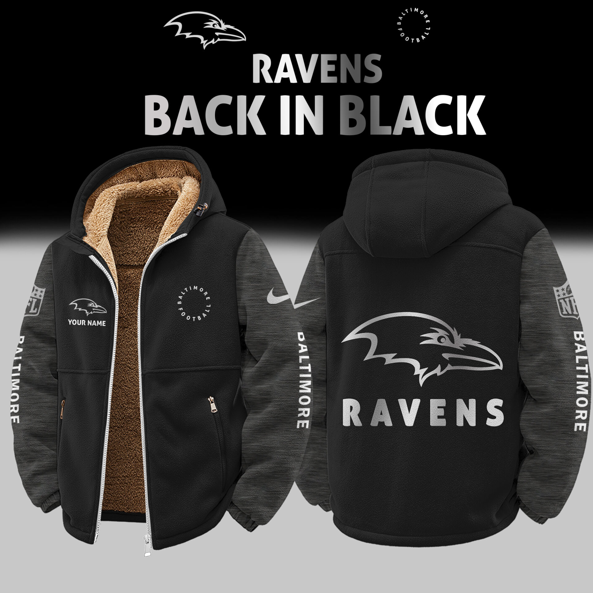 Baltimore Ravens Customized Any Name Zip-Up Velvet Jacket Gift for Fans AMCCLG002507