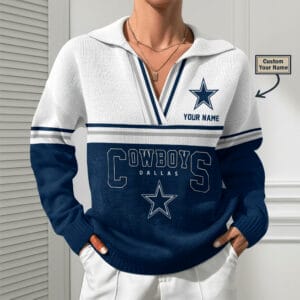 Dallas Cowboys Women Customized Name V-Neck Hooded Knit Sweater AMCCLG002374