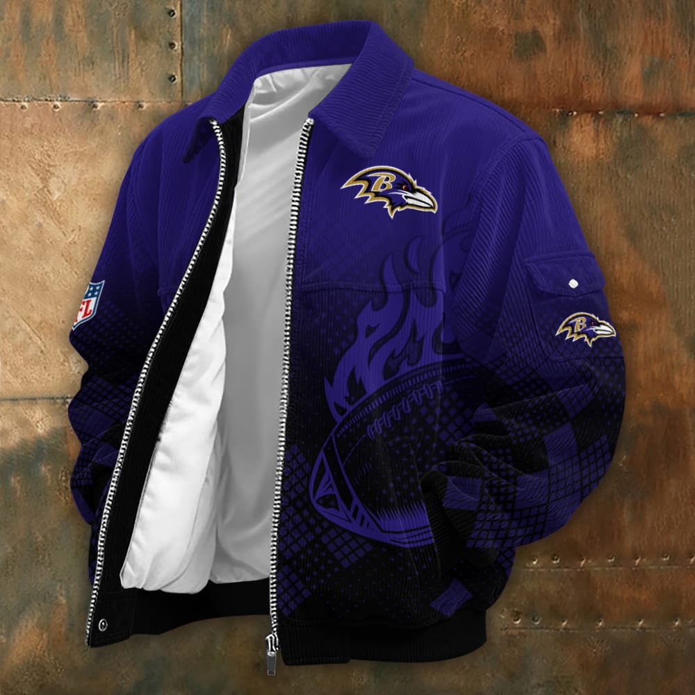Baltimore Ravens Personalized Corduroy Bomber Jacket AMCCLG001924