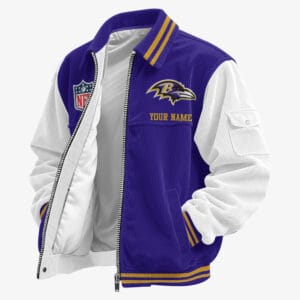Baltimore Ravens Personalized Corduroy Bomber Jacket AMCCLG001926