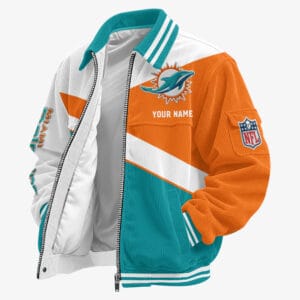 Miami Dolphins Personalized Corduroy Bomber Jacket AMCCLG002078