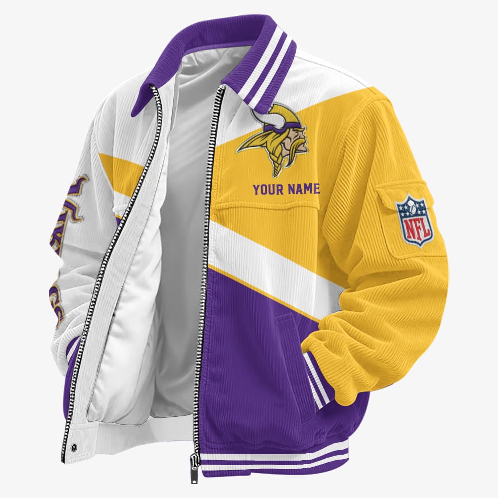Minnesota Vikings Personalized Corduroy Bomber Jacket AMCCLG002087