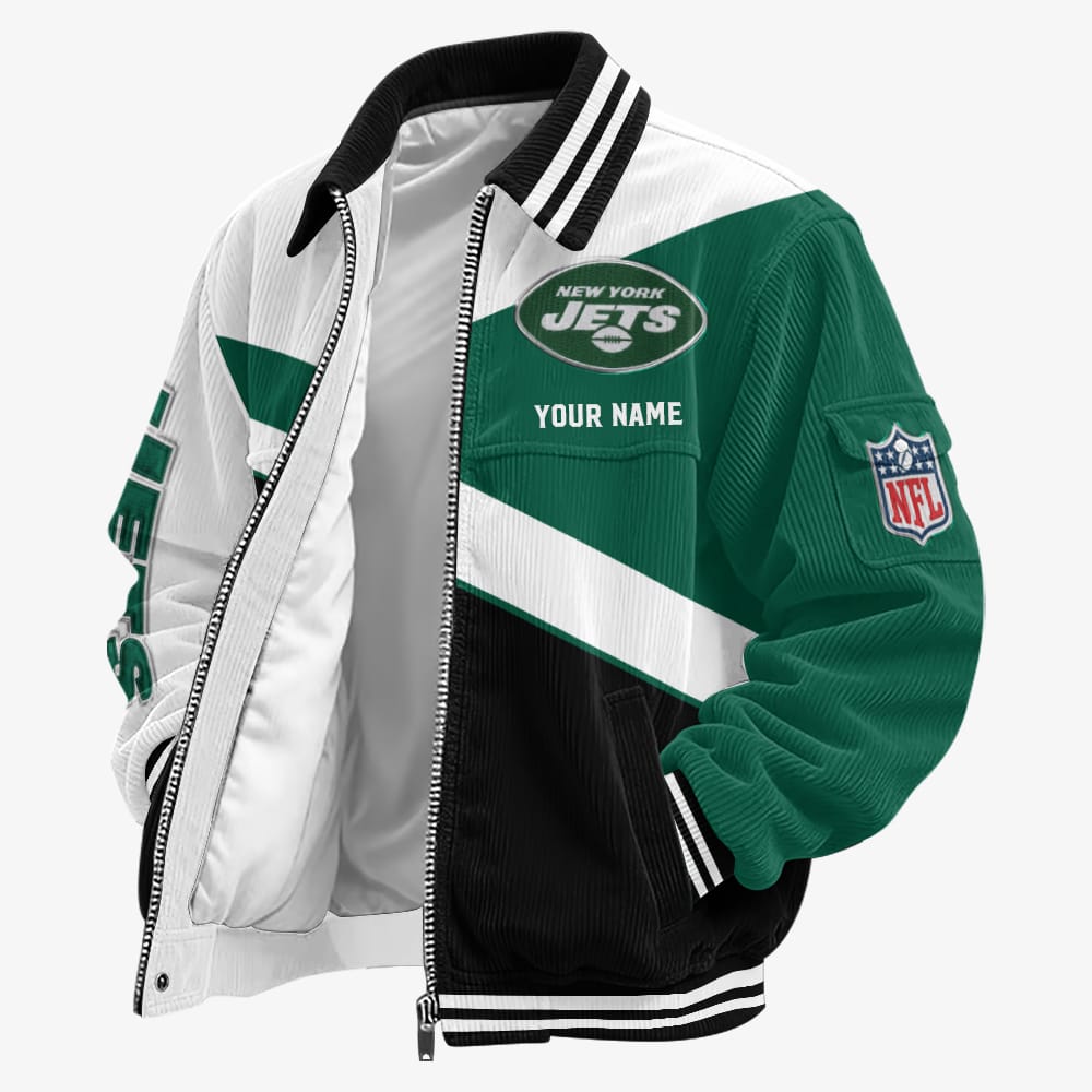 New York Jets Personalized Corduroy Bomber Jacket AMCCLG002123