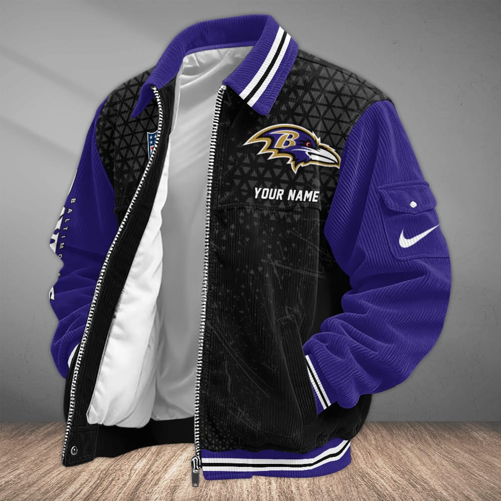 Baltimore Ravens Personalized Corduroy Bomber Jacket AMCCLG001928