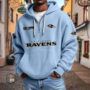 Baltimore Ravens | Premium NFL Waffle Zipper Long Sleeve Hooded Sweatshirt AMCCLG002323