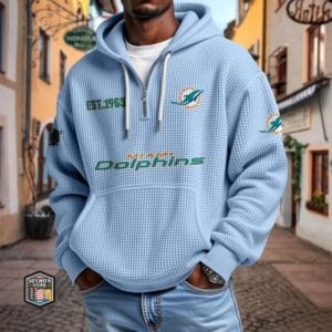 Miami Dolphins | Premium NFL Waffle Zipper Long Sleeve Hooded Sweatshirt AMCCLG002320