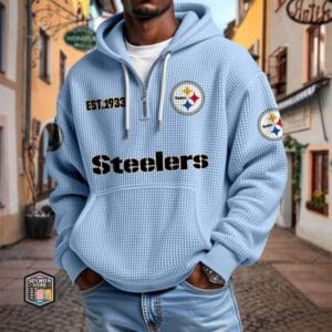 Pittsburgh Steelers | Premium NFL Waffle Zipper Long Sleeve Hooded Sweatshirt AMCCLG002338