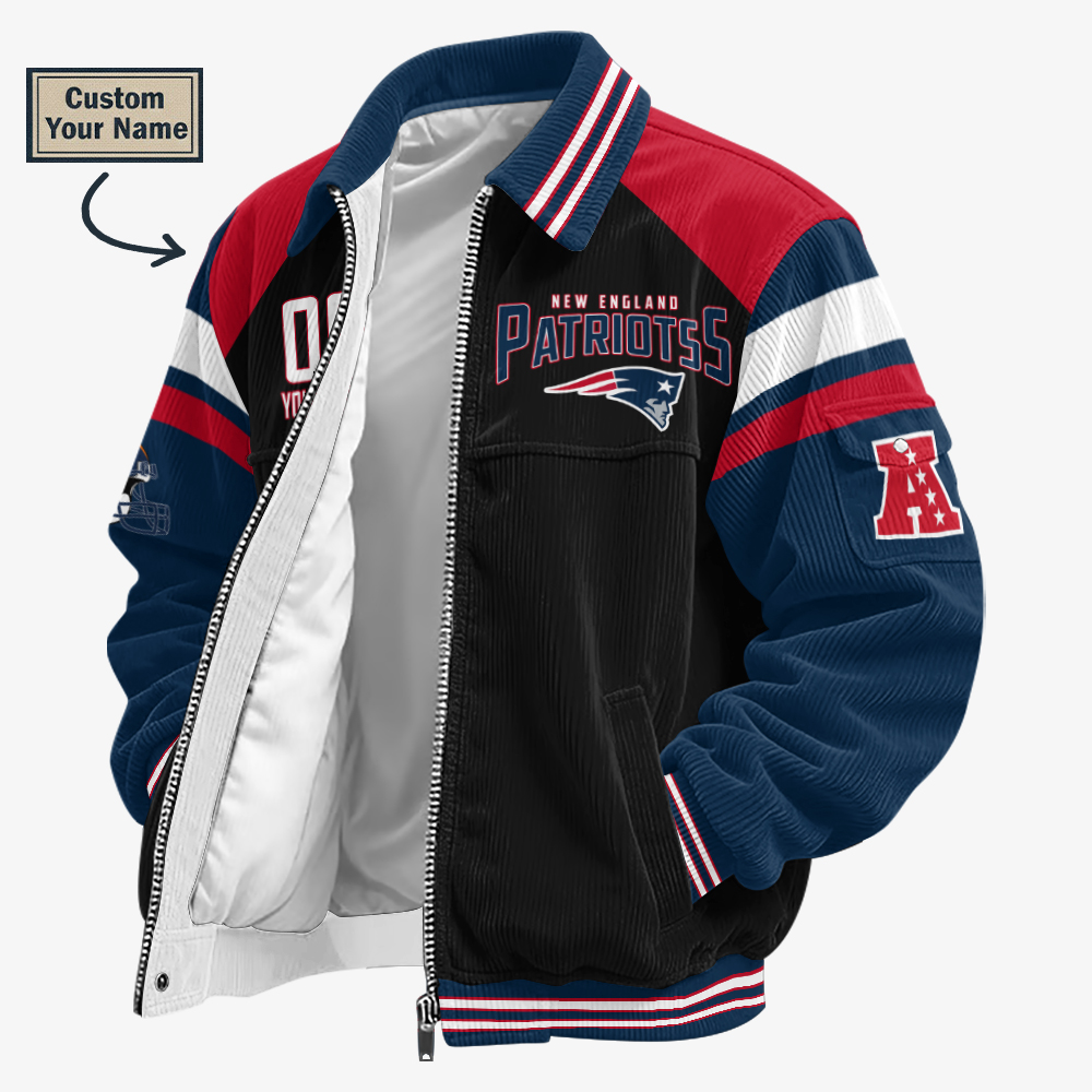 New England Patriots Personalized Corduroy Bomber Jacket AMCCLG002740