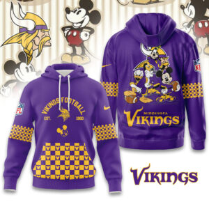 Minnesota Vikings Disney x NFL Hoodie Personalized – Custom Name Disney Character Hoodie, Mother's Day Gift, Family Travel Shirt AMCCLG003095